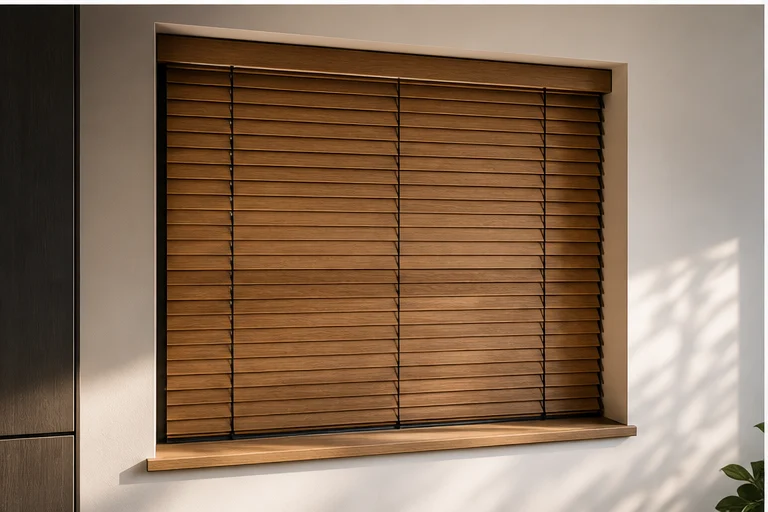 Passgenaue Holzjalousie im Fensterrahmen