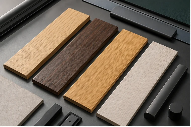 Materialboard mit Holzlamellen aus Eiche, Bambus und Walnuss