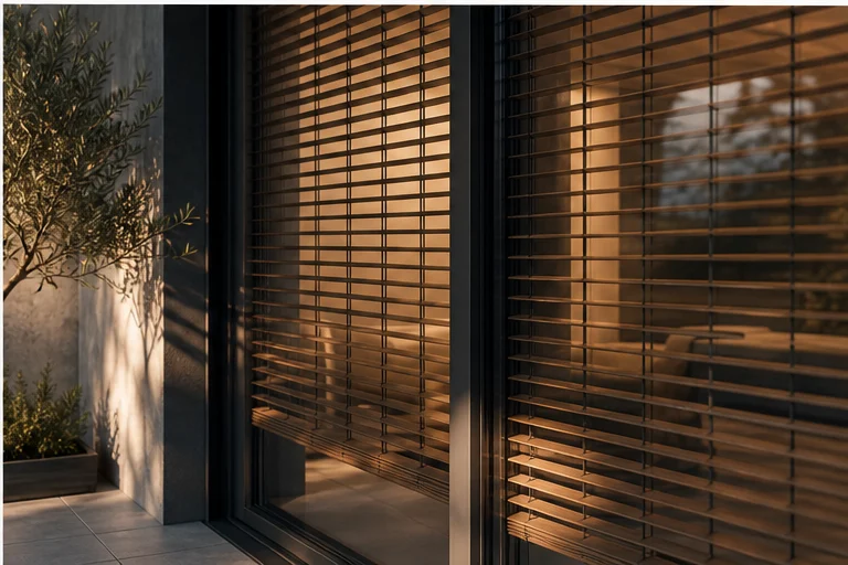 Holzjalousien steuern Sichtschutz und Licht am Fenster
